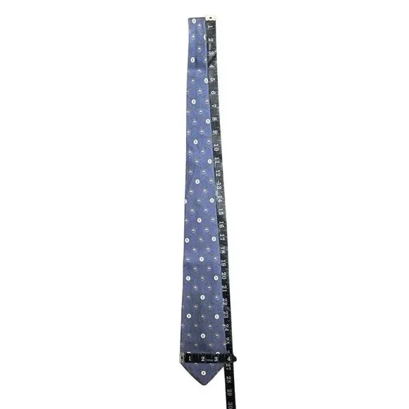 CHANEL Mens Navy Blue Silk Designer Neck Tie Adjustable Star Pattern Logo